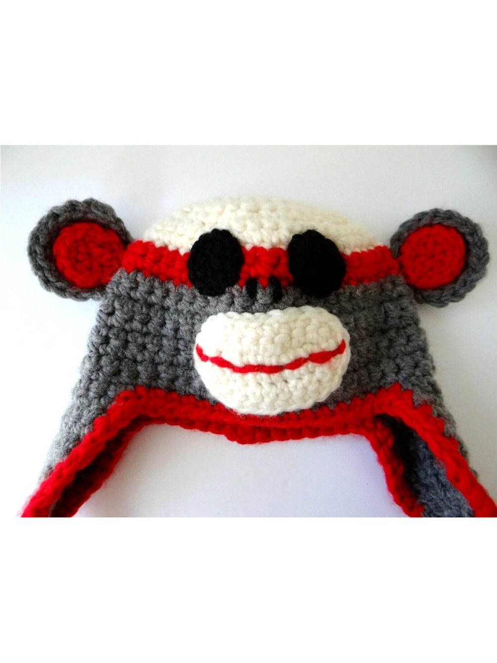 Infant Baby Knit Hat Sock Monkey Cap Beanie Boys Girls Grey Red Winter Ear Flap